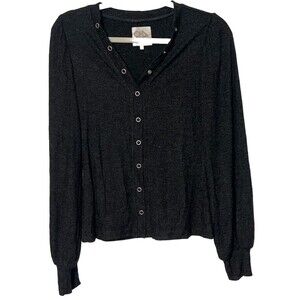 Chaser Snap Button Shirt Size Small Charcoal Gray Puff Sleeves Ribbed